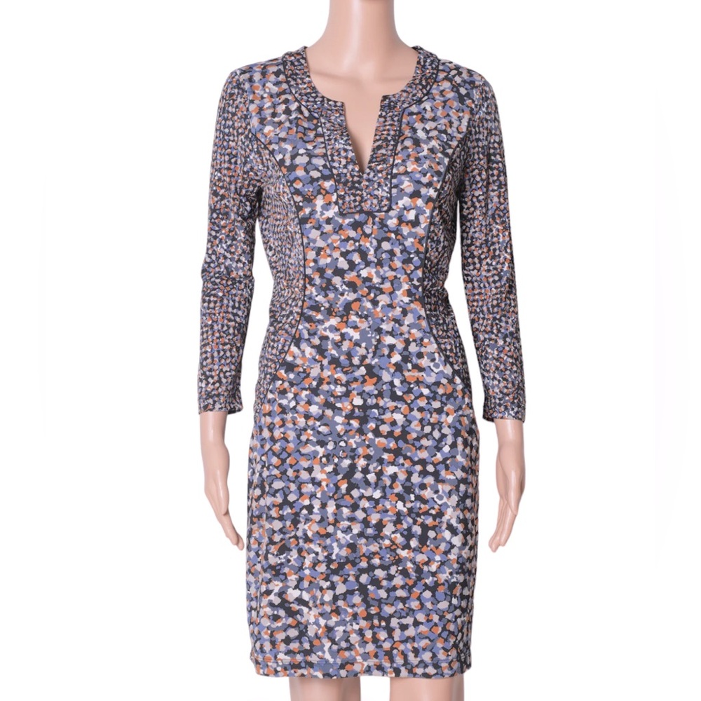 BCBGMaxAzria Water-Colored Long Sleeve V-Neck Mini Dress